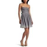 Teeze Me Junior's Embroidered Chambray Tube Dress,Black/Ivory,5