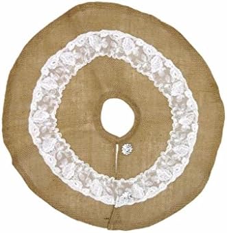 d Stevens Primitive Tan Burlap Christmas Tree Skirt w/Lace Trim, 36" Wide
