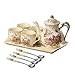 YOLIFE Red Rose Ivory Ceramic Tea Set,Vintage Tea Set With Teapot,Pretty Tea set Service for 4