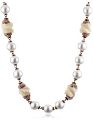 Marv Graff ?French Open? Cotton Simulated Pearl Ribbon Crystal Ivory Necklace, 36"