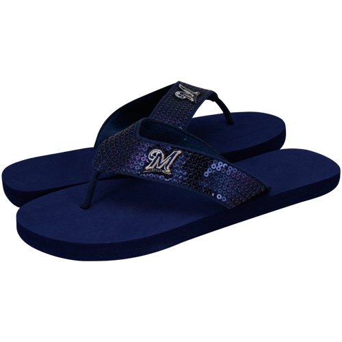 Milwaukee Brewers Ladies Navy Blue Sequin Strap Flip Flops (5/6)