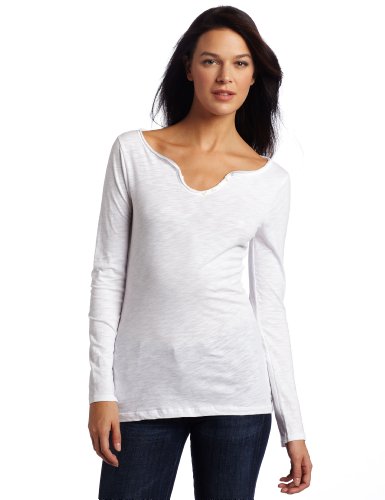 ESPRIT Women's Slub Uneven Hem Tee, White, Medium