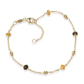Adjustable 14k Gold Anklet with Smokey Topaz and Citrine Beads by