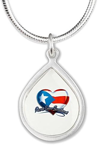 Silver Teardrop Necklace Puerto Rican Sweetheart Rico Flag