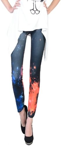 ECOSCO Woman Lady Elastic Waist Galaxy Print Ankle Length Footless Pantyhose Skinny Leggings Pants One size (Colorful)
