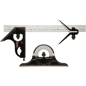 Starrett C434ME-300 Forged, Hardened Square, Center And Reversible Protractor Heads With Blade Combination Set, Smooth Black Finish, 300mm Size