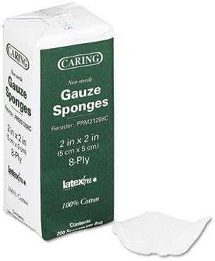 Caring Woven Gauze Sponges, 4 x 4, Non-sterile, 8-Ply, 200/Pack 2 X 2