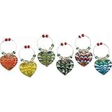 Heart Shaped Art Glass Wine Charms Set of 6