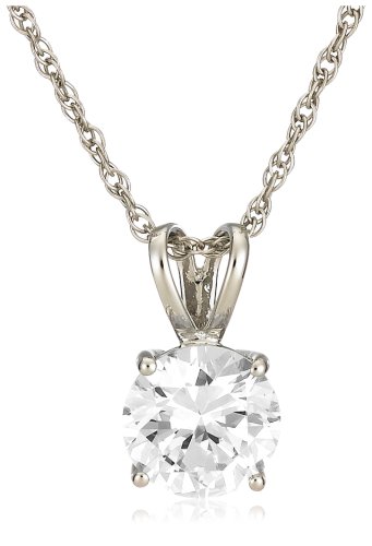 Platinum Overlay Sterling Silver 8 mm Round Cubic Zirconia Pendant
