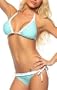 Two Piece Low Brazilian Ruffled Womens Swimwear Bikini Swimsuit, Large, Blue with White Ruffles