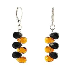 Earrings - E91 - Side-Drilled Fire Polished Glass Beads ~ Black and Topaz (Black and Gold)