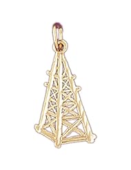 14K Yellow Gold Oil Well, Oil Rig Pendant