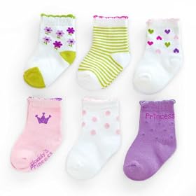 Carter's 6 Pack Girls Princess Comfy Fit Socks -Pink Purple, 3-12 Months