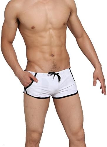 Koson-Man Men's Solid Swimwear Swimming Trunks (White Black Size L)