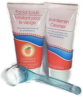 Facial Scrub Apricot and Anti Blemish Cleanser Set with FREE Facial Brush