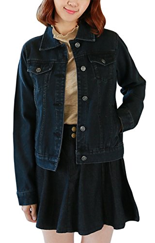 BbaeBbae Women's Wash Mini Denim Jacket (Large, Black)