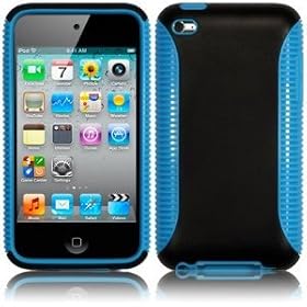 iPod Touch 4 4th Generation Black-Blue Hybrid Case Cover Sporty Protector From Keep Talking Shop iPod Touch 4 Accessories - Hard Outer Black Shell Case with Gel Inner For all Round Protection