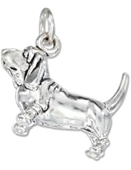 Sterling Silver Three Dimensional Basset Hound Dog Charm