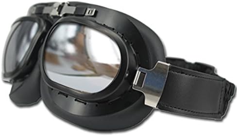 Vintage Goggles Aviator Motorcycle Glasses WWII RAF Pilot Goggles Retro Eyewear - Half Helmet Campatible,Soft Padded,Large Sized,Universal Fit,Silver Lenses