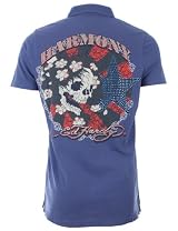 Ed Hardy Mens Rhinestone Polo Shirt Beautiful Harmony Fjord Blue