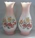 Set of 2 - Vintage Milk Glass  Floral  Rose Tinted Oil Hurricane/ Electric Lamp Shades - 10