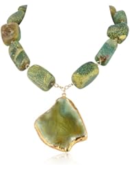 Devon Leigh Green Agate with Green Agate in 24K Gold Foil Pendant Necklace