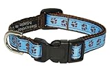Sassy Dog Wear 6-12-Inch Blue/Brown Puppy Paws Dog Collar, X-Small