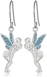 Disney Fine Silver Plated Disney Tinkerbell Crystal Earrings