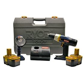 Ryobi 18V DRILL STARTER KIT (1 FLASHLIGHT, 2 BATTERIES, and 1 CHARGER) P811 by Ryobi