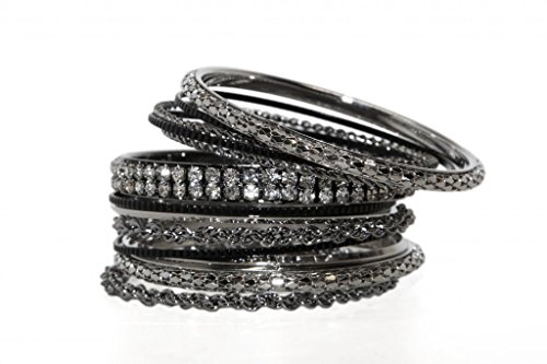 Lux Accessories Gunmetal Pave Bling Skinny Mesh Multi Bracelet Bangle Set Chain Textured Lux Accessories Gunmetal Pave Bling Skinny Mesh Multi Bracelet Bangle Set Chain Textured