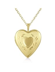 Heart Shaped Engraved Locket Style Pendant Necklace With Chain For Women 14K Yellow Gold Vermele