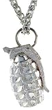 Sterling Silver 1 1/8 (28 mm) Small Diamond Cut Hand Grenade Pendant
