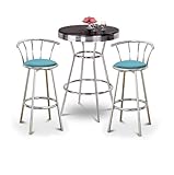 Chrome Bar Table & 2 Chrome 29" Baby Blue Vinyl Seat Barstools
