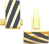 14K Gold Lined Design Onyx Cuff Links