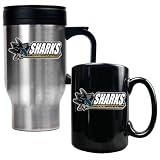 San Jose Sharks NHL Stainless Steel Travel Mug and Black Ceramic Mug Set