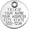 Pet ID Tag - Round - Custom engraved dog & cat ID tags. Pet safety tag has reflective coating and is available in plastic, stainless steel and brass.