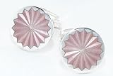 Handmade sterling silver cufflinks with lilac hand enameling "fan" design with presentation box. Crafted in England