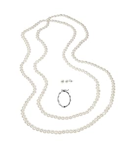 8-8.5mm Freshwater Cultured Pearl 80" Continuous Necklace with Stainless Steel Shortener and Matching Stud Earrings