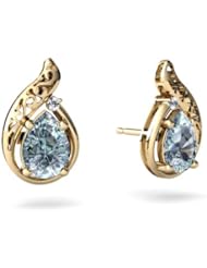 Genuine Aquamarine 14kt Yellow Gold Filligree Earrings