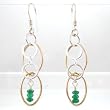 Deep Green Adventurine Gemstone Bead Dangle Earrings with Circles of Sterling Silver and Gold Vermeil, #8639