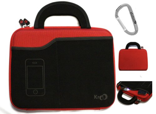 Red Laptop Bag Hard Case for 10 inch Acer Iconia Tab A500-10S16u, A500-10S32u, W500-BZ467 Tablet + An Ekatomi Hook.