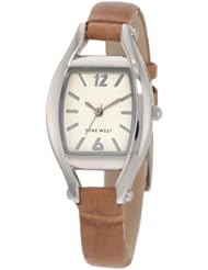 Nine West Womens NW/1227CMCM Silver-Tone Camel Brown Croco-Grain Strap Watch