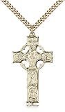 Genuine IceCarats Designer Jewelry Gift Gold Filled Celtic Cross Pendant 1 5/8 X 7/8 Inch With 24 Inch Stainless Gold Heavy Curb Chain. Made In Usa.