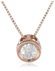 10k Pink Gold 1/3 Cttw Diamond Solitaire Plus Milgrain Pendant Necklace, 18"