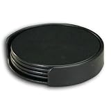 DACASSO Black Leather 4 Coaster Set with Holder