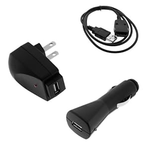 Gtmax Usb Data Cable + Car Vehicle Auto Charger + Wall Home Travel Charger For Samsung Yp Iriver U10 / Iriver Clix Gen 1 / Iriver E10