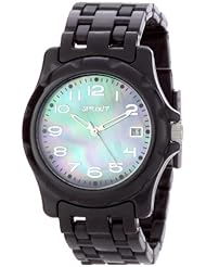 Sprout Womens ST6003JMBK  Black Mother-Of-Pearl Dial Black Corn Resin Bracelet Watch