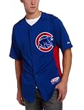MLB Men's Chicago Cubs Short Sleeve Authentic Button Front Cool Base Batting Practice Jersey (Royal/Scarlet, Medium)
