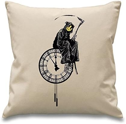 Banksy Grim Reaper 18" x 18" Filled Sofa Throw Cushion (Cream)