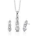 Romantic Pledge: Sterling Silver Designer Inspired 3-stone Jewelry Drop Style Earring/ Pendant set with CZ Diamonds